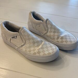 Vans Cream and White Checkered Slip-Ons